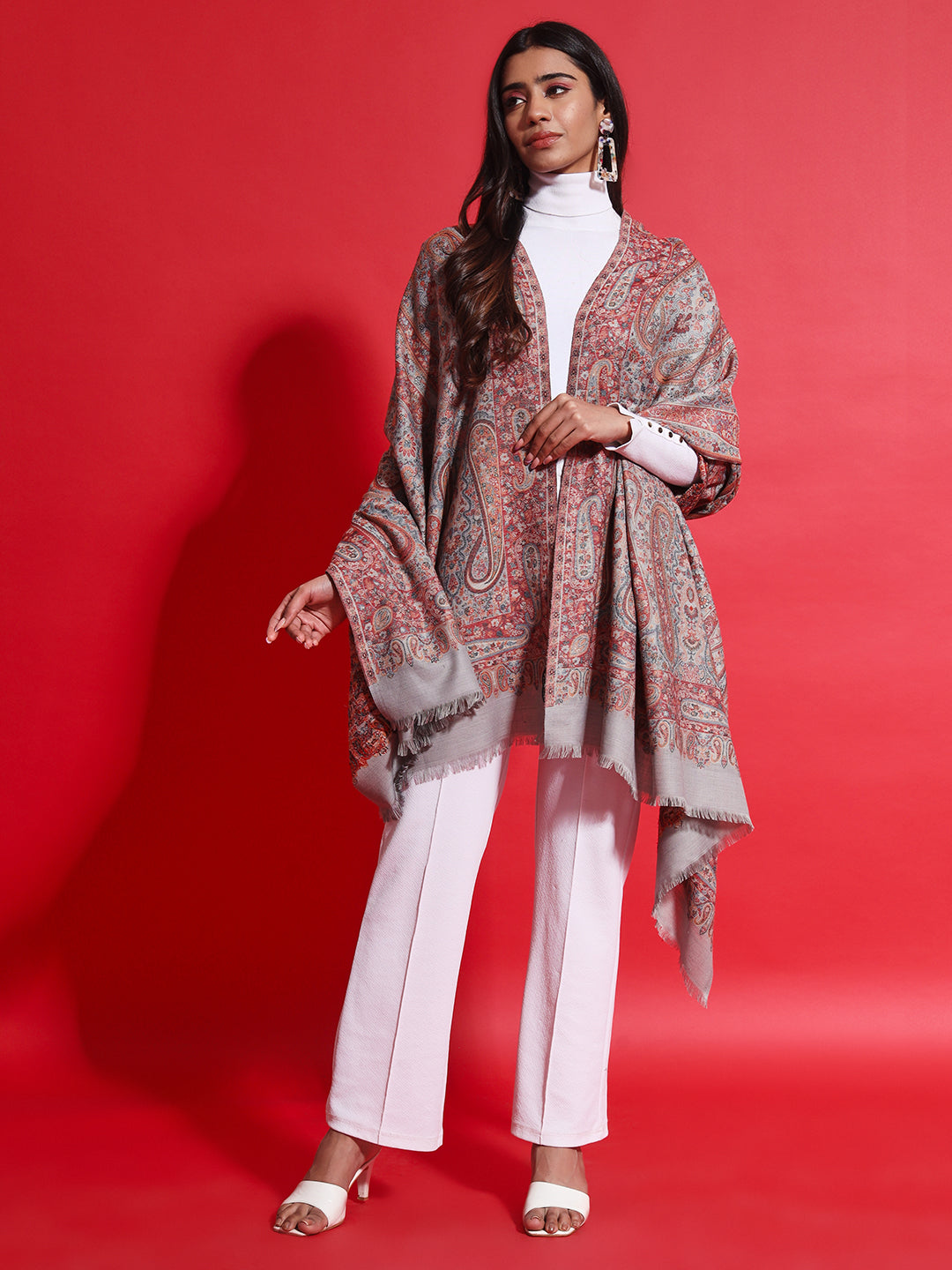 Kani Pure Wool Shawl for Women with Paisley Equisite Royal Pattern | Grey