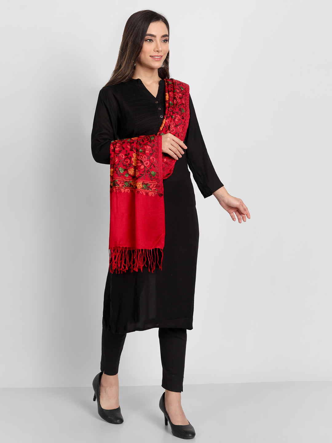 Women Aari Embroidered Stole | Red