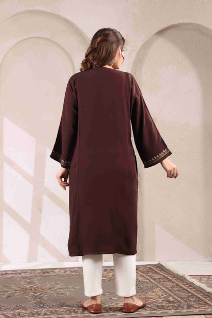 Kashmiri Pheran with Zari Embroidery | Brown
