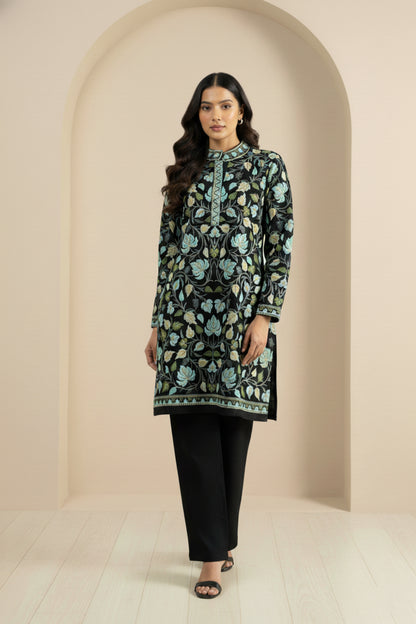 Floral Knitted Aari Embroidery Coord Set | Black