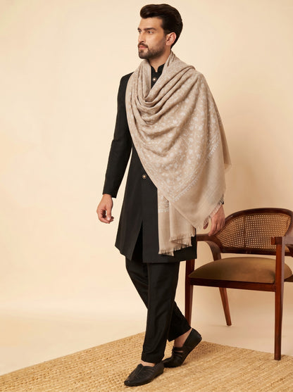 Fine Sozni Jaal Embroidery Kashmiri Wool Shawl for Men | Brown - photo 4