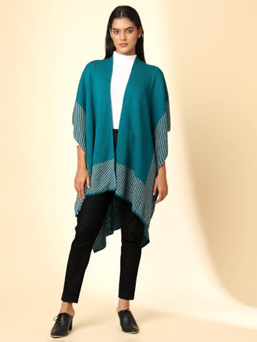 Open Front Striped Knitted Shrug | Teal