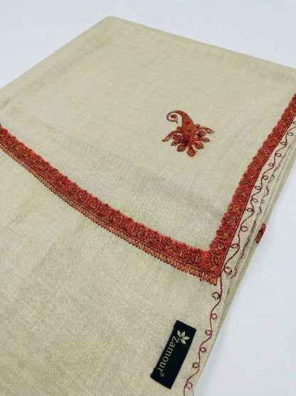Traditional Wool Shawl for Men with Fine Needle Kashmiri Border | Beige - photo 5
