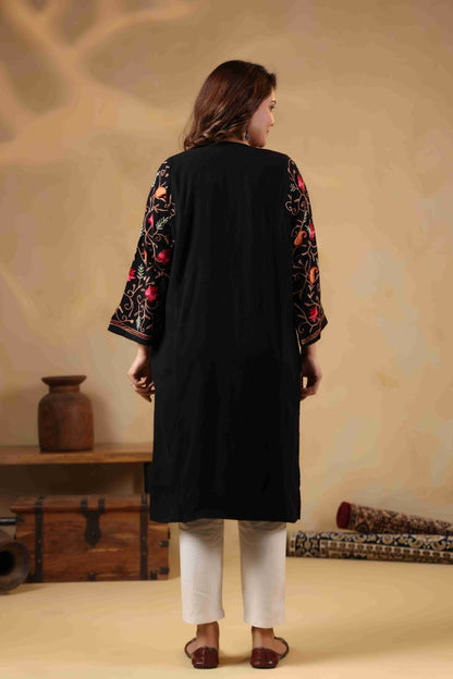 Multicolor Aari Embroidery Kashmiri Pheran | Black