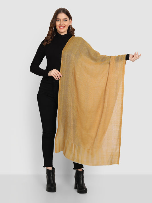 Pure Fine Wool Woolen Stole for Women in Striped Weaving | Mustard
