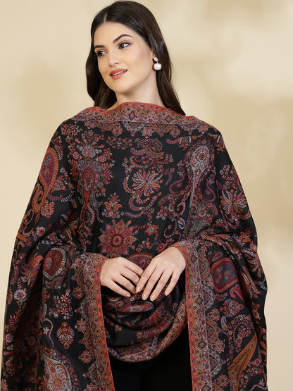 Kani Paisley Weave Pure Wool Shawl For Women | Black