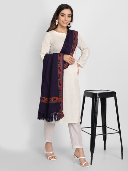 Kullu Himalayan Striped Border Shawl for Women | Blue