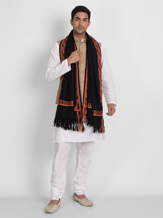 Men's Traditional Kullu Woven Stole | Black