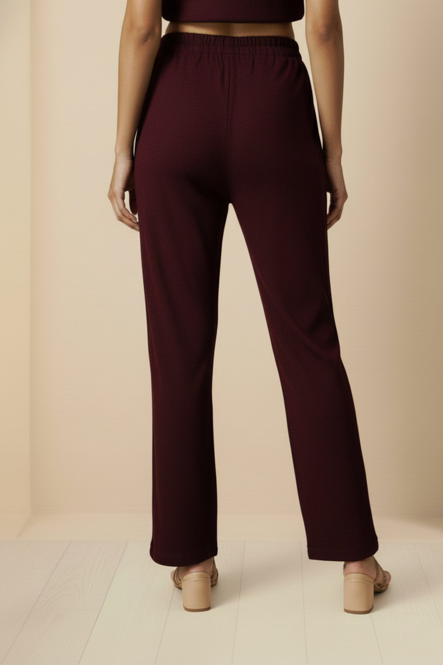 Three-Piece Woolen Knitted Coord Set | Maroon