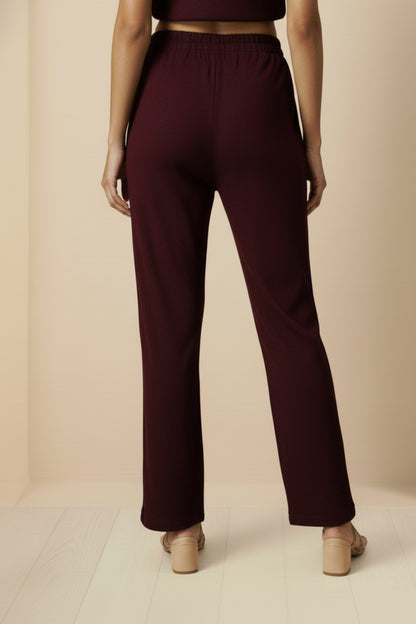 Three-Piece Woolen Knitted Coord Set | Maroon