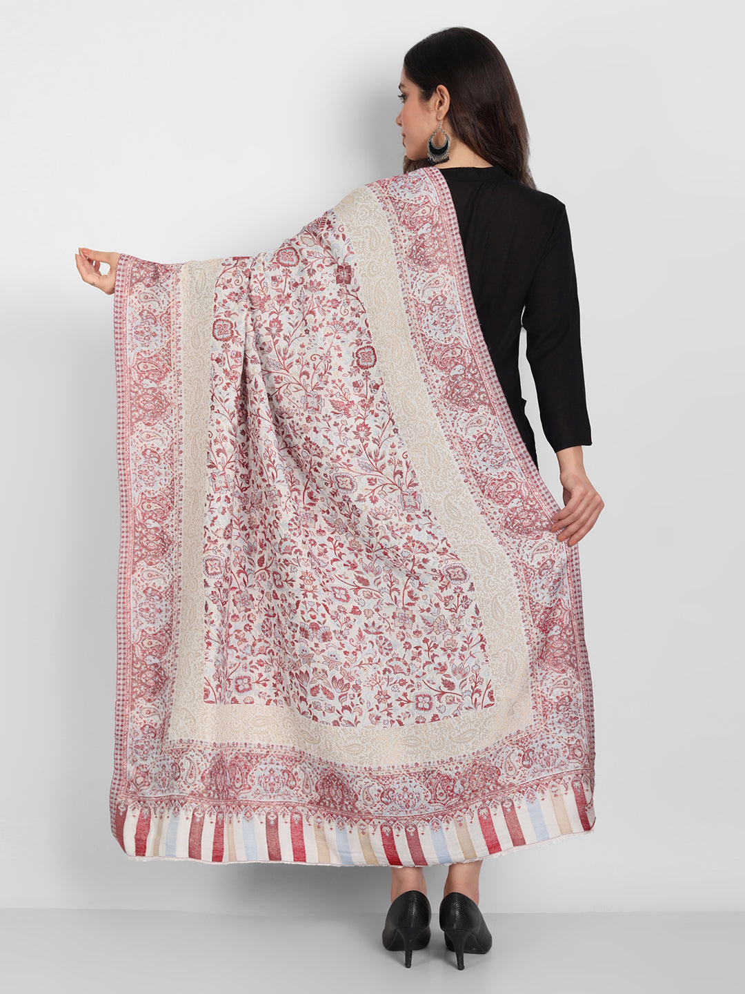 Kani Woven Shawl for Women in Zari Pattern | White