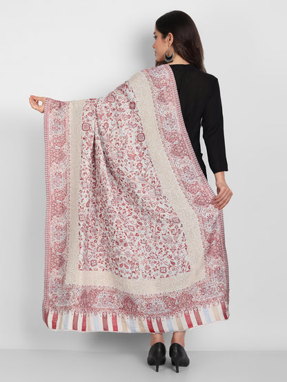 Kani Woven Shawl for Women in Zari Pattern | White