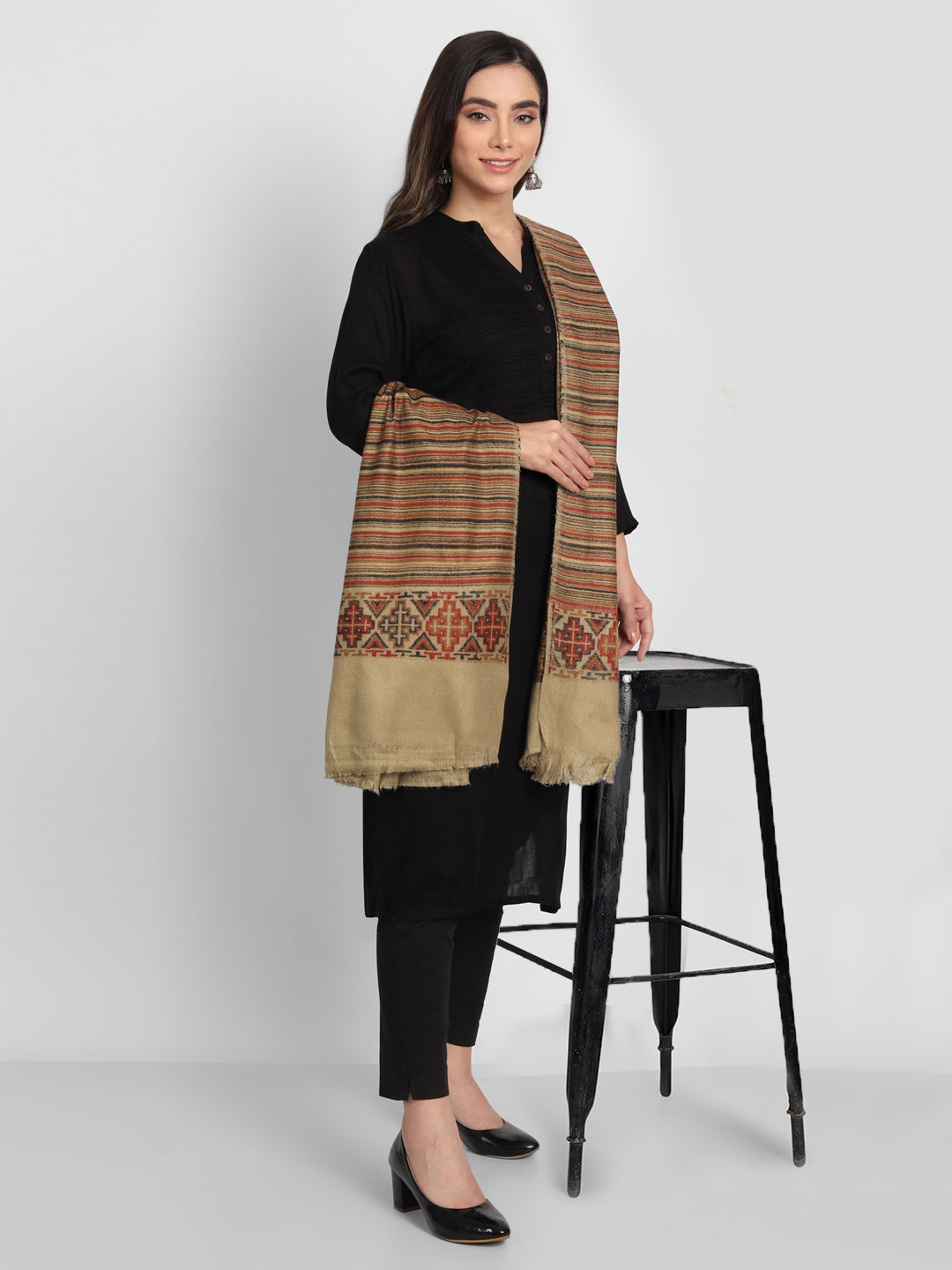 Kullu Stripes Himalayan Shawl for Women | Brown