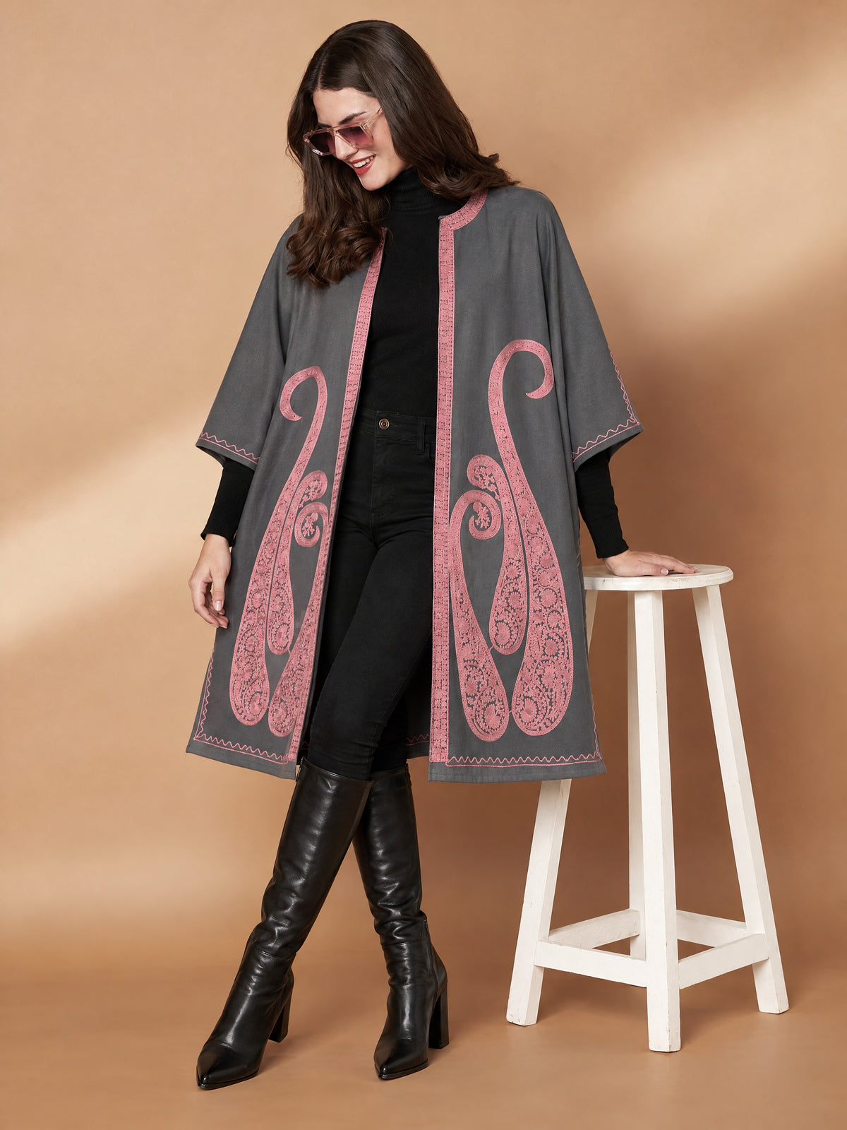 Paisley Embroidery Grey Pheran Shrug