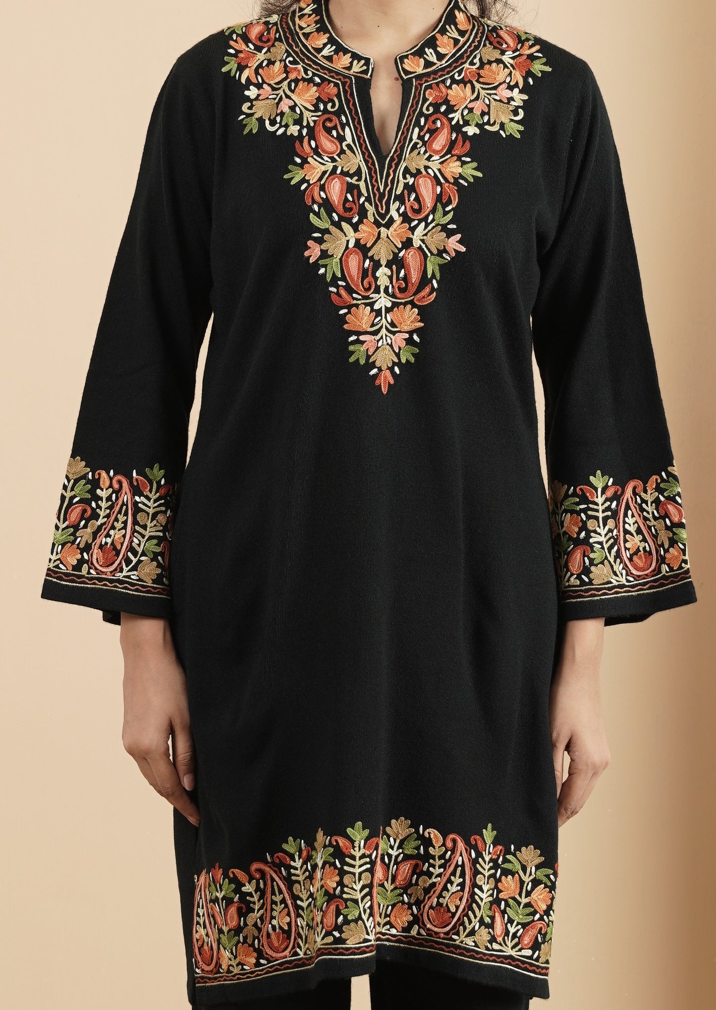 Floral Knitted Aari Embroidery Coord Set | Black