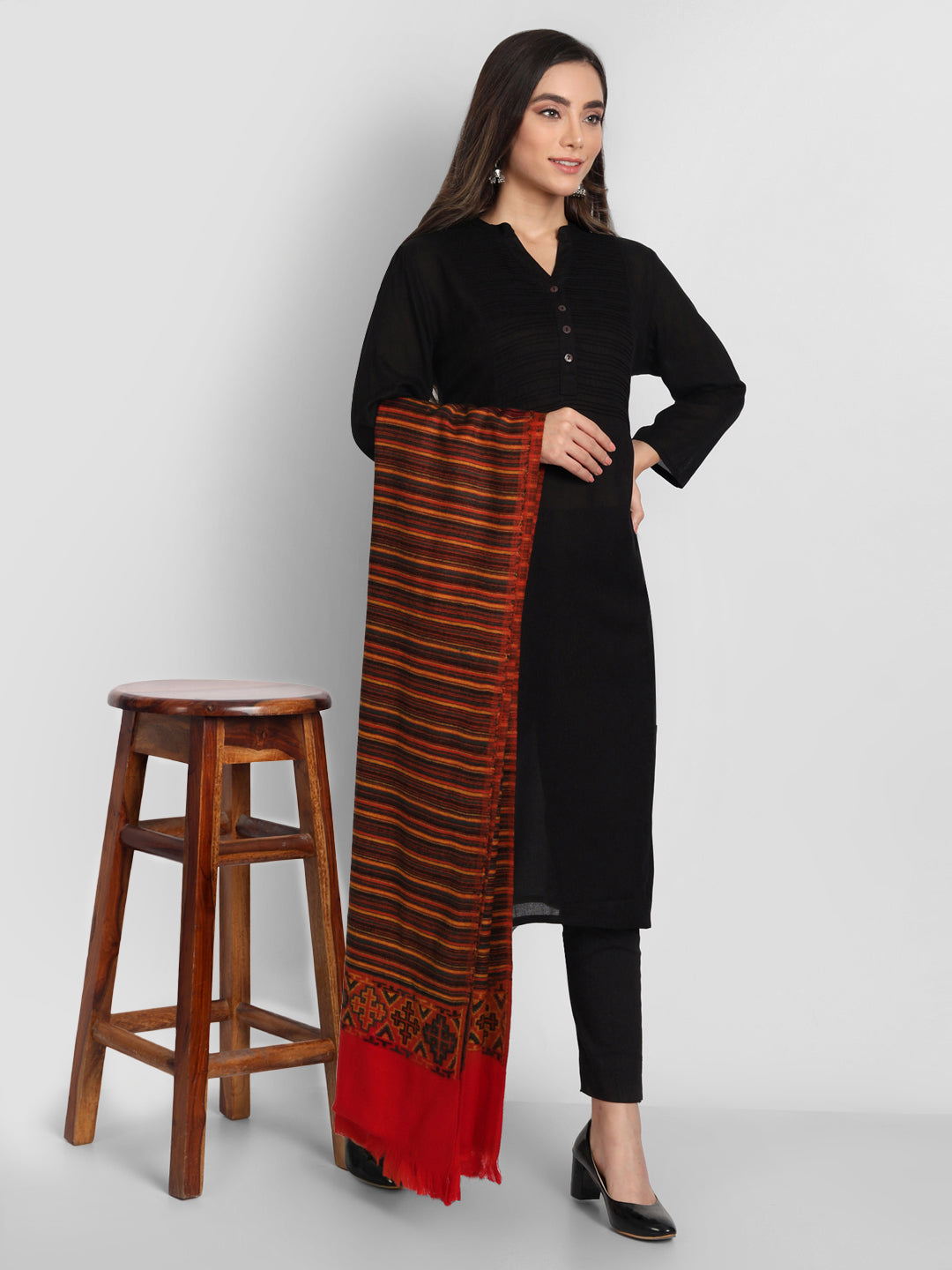 Kullu Stripes Himalayan Shawl for Women | Maroon