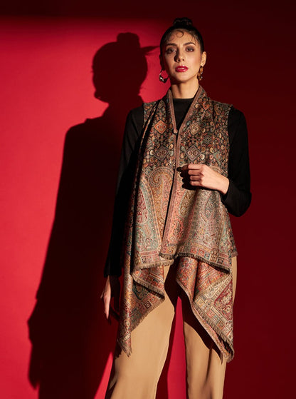 Women's Royal Woven Cape Shrug with Paisley Pattern | Black