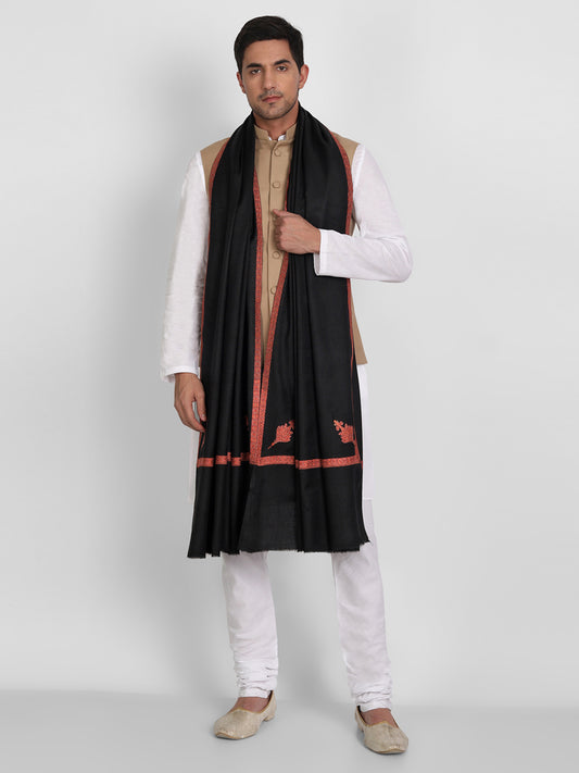 Men's Traditional Wool Lohi with Fine Embroidery | Black