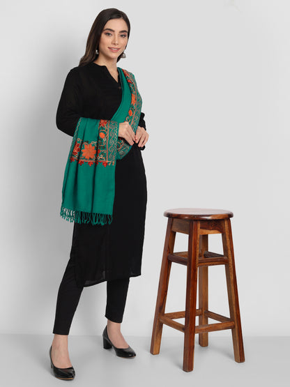 Women Aari Embroidered Stole | Seagreen