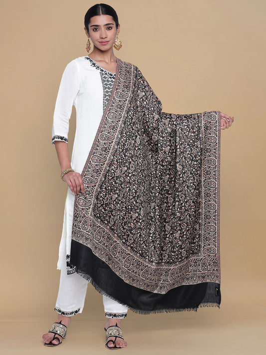 Kani Weave Woven Shawl for Women in Paisley Design | Black
