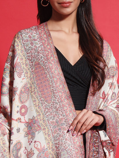Kani Pure Wool Shawl for Women with Paisley Jaal Pattern | White