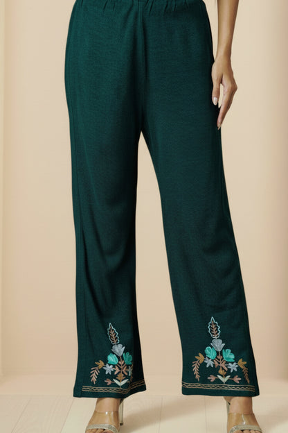 Floral Knitted Aari Embroidery Coord Set | Teal