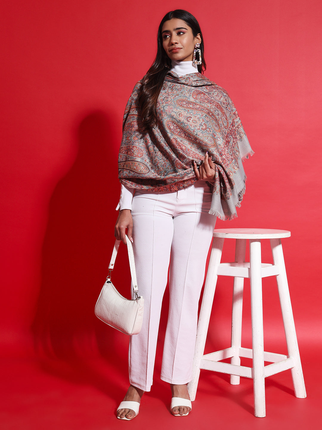 Kani Pure Wool Shawl for Women with Paisley Equisite Royal Pattern | Grey