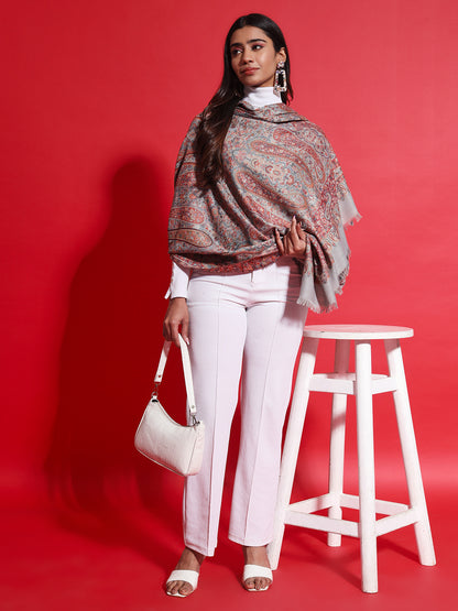 Kani Pure Wool Shawl for Women with Paisley Equisite Royal Pattern | Grey