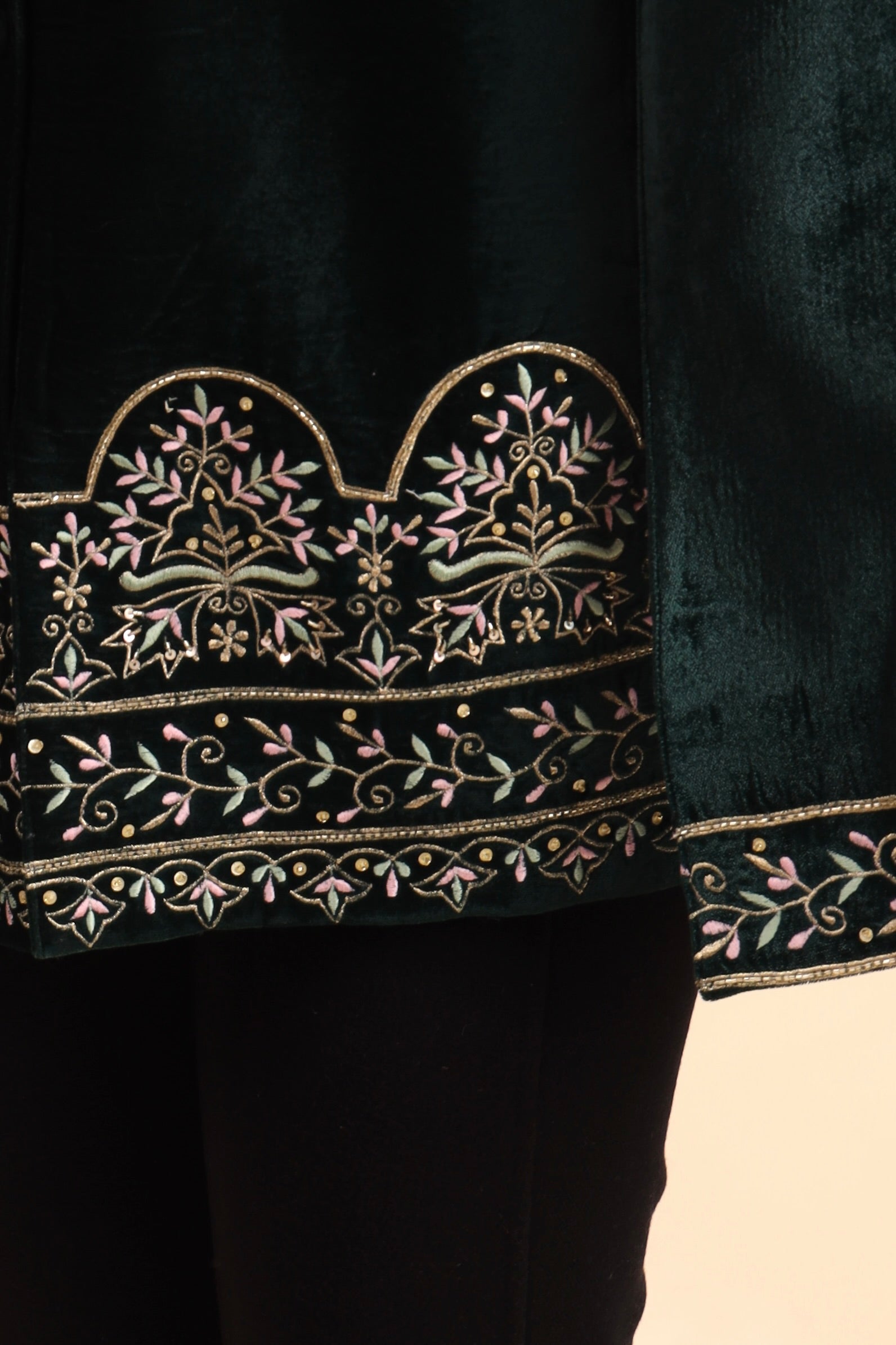 Velvet Hand Embellished Cape Jacket | Green