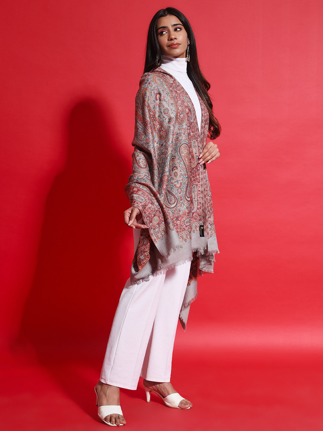 Kani Pure Wool Shawl for Women with Paisley Equisite Royal Pattern | Grey