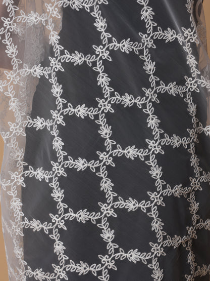Embroidered Net Dupatta for Women | White