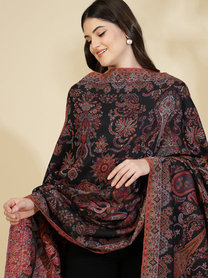 Kani Paisley Weave Pure Wool Shawl For Women | Black