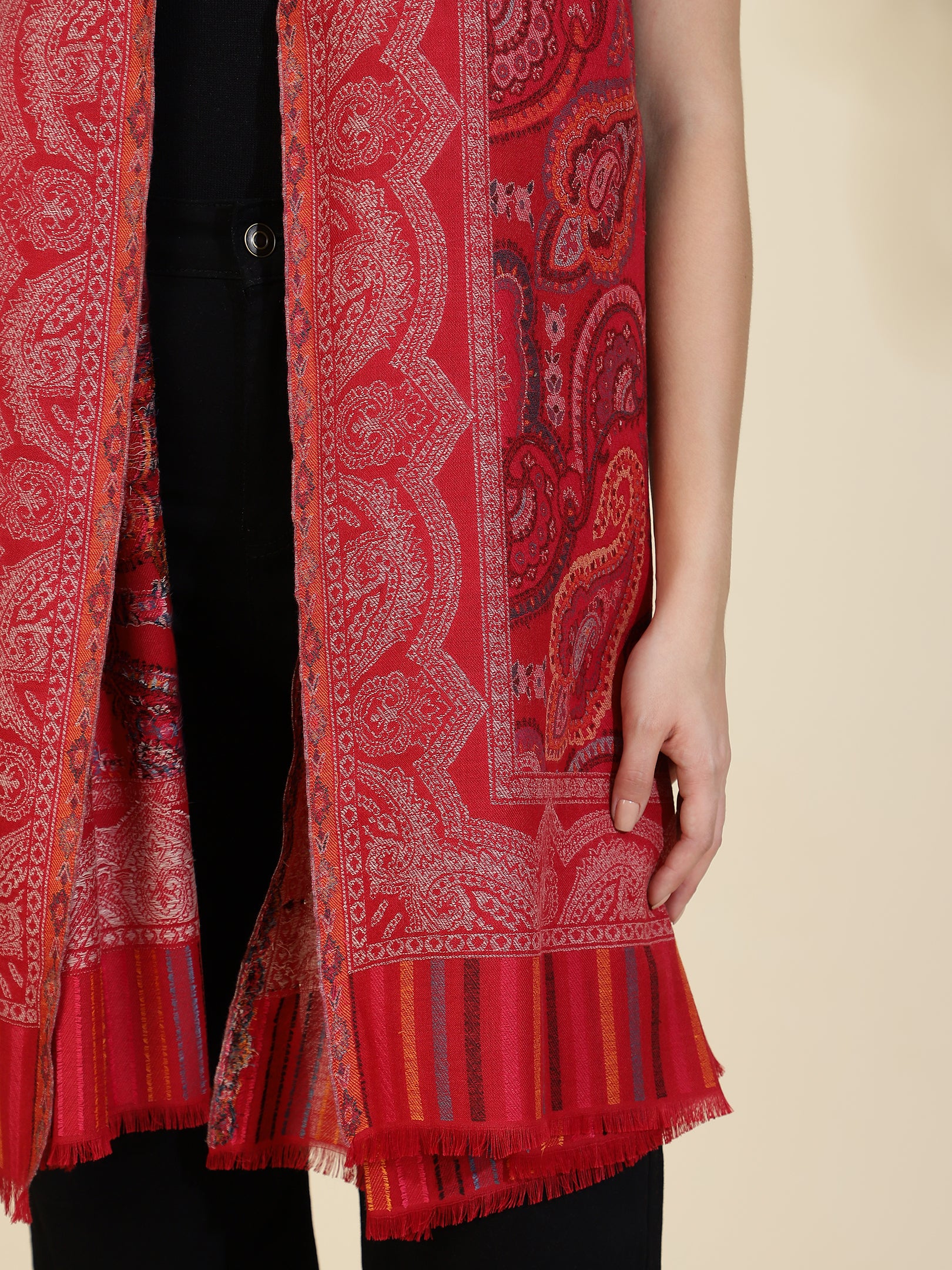 Kani Paisley Weave Pure Wool Shawl For Women | Maroon
