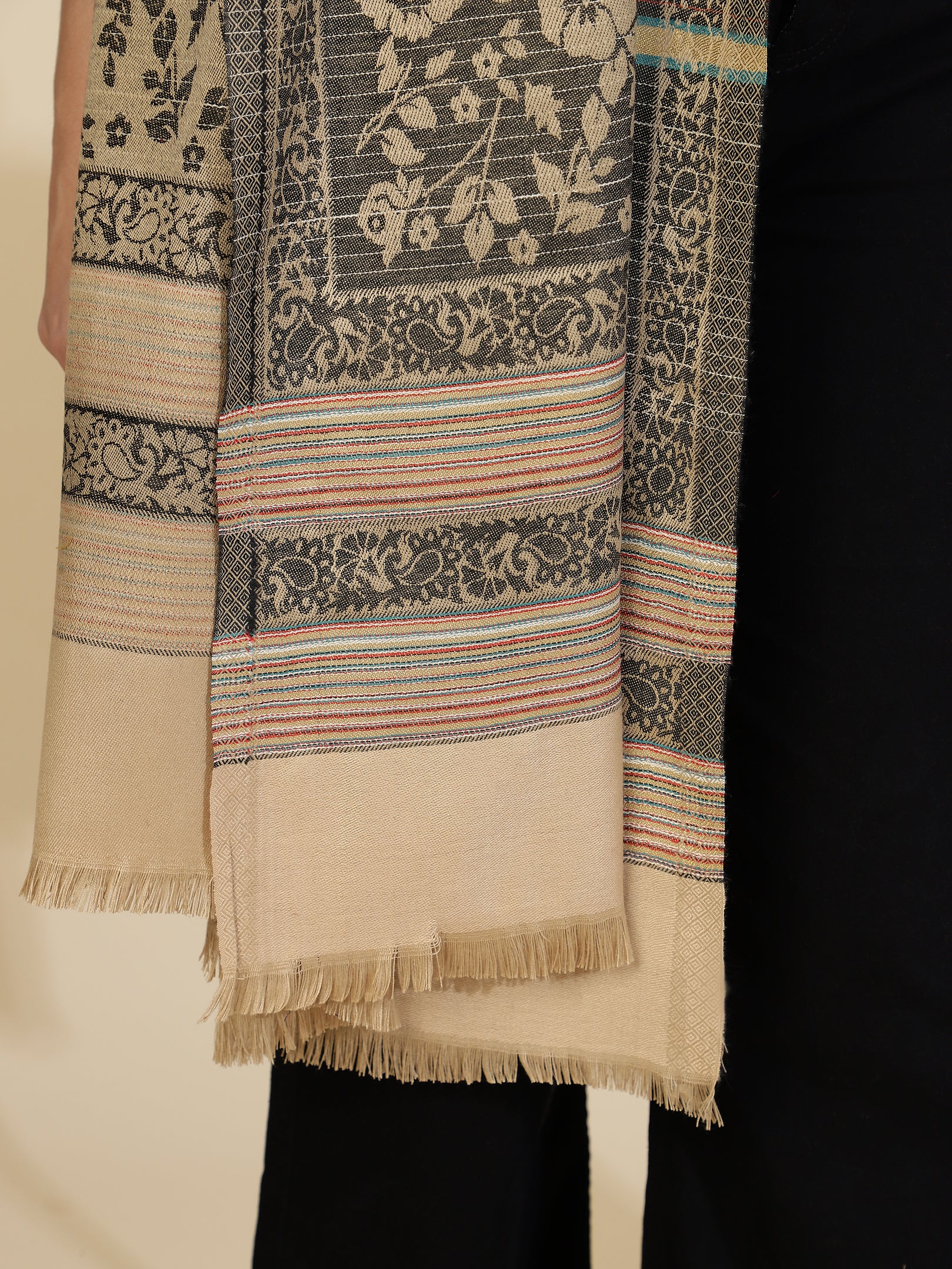 Jacquard Woven Shawl for Women in Floral Patterns | Brown