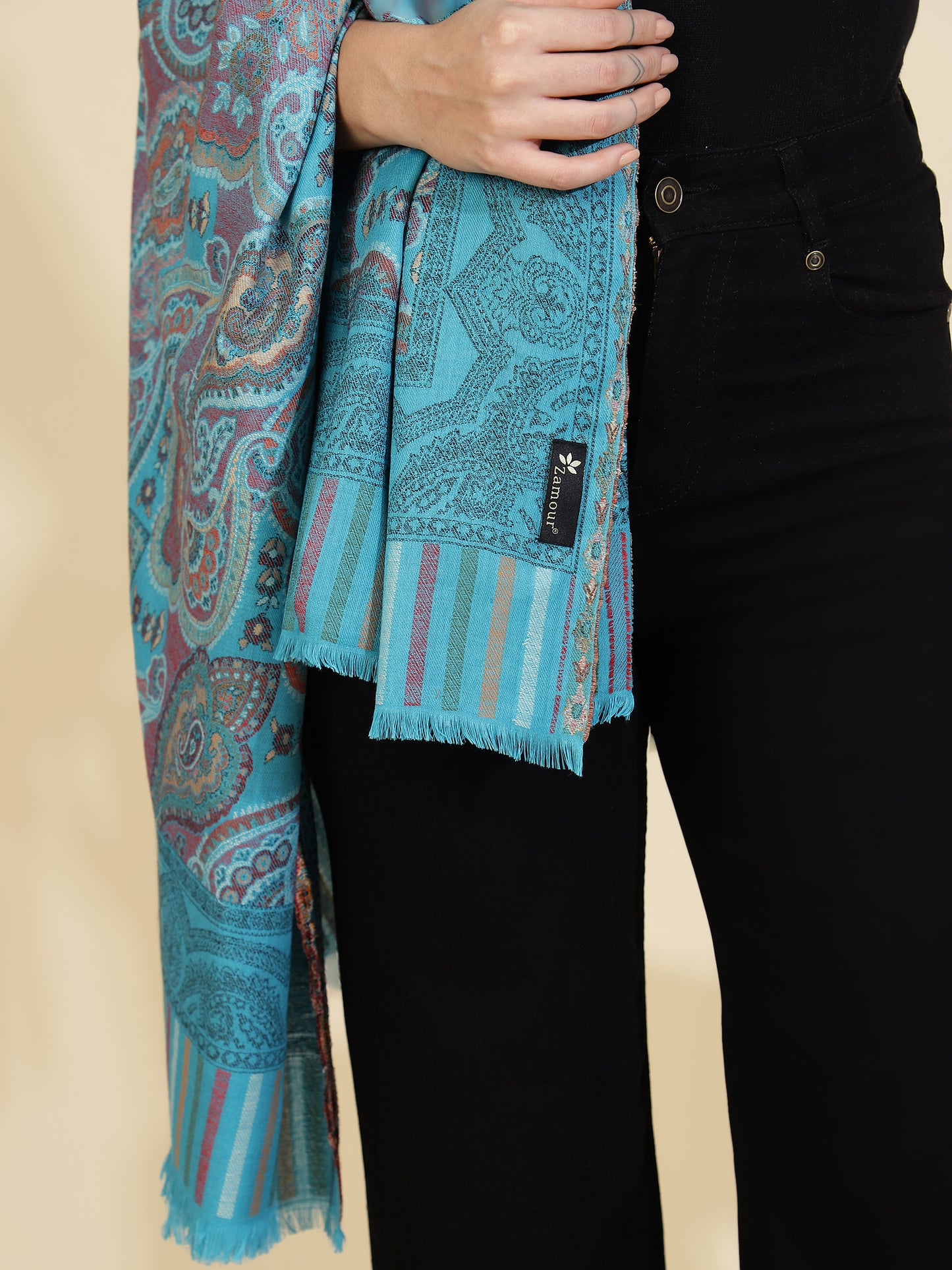Kani Paisley Weave Pure Wool Shawl For Women | Firozi