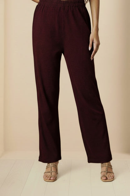 Three-Piece Woolen Knitted Coord Set | Maroon