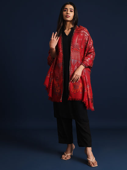 Kani Pure Wool Shawl for Women with Paisley Zari Pattern | Maroon