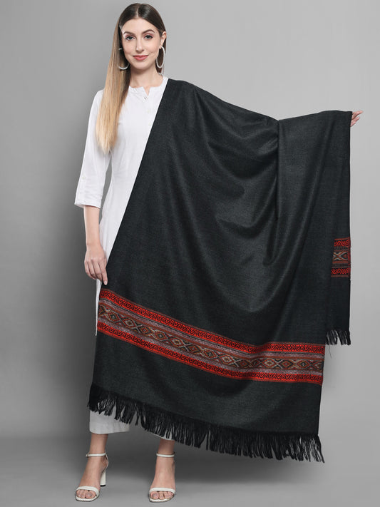 Kullu Himalayan Striped Border Shawl for Women | Charcoal