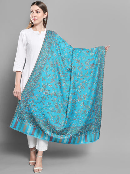 Kani Woven Shawl for Women in Paisley Design Weaving | Cyan