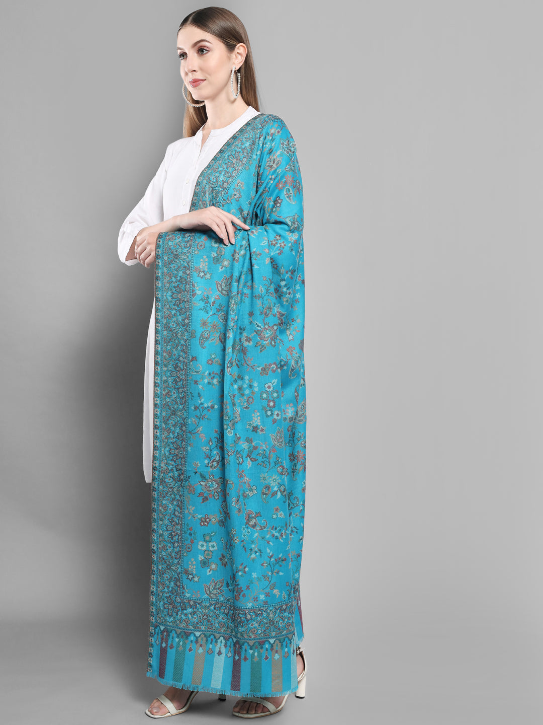 Kani Woven Shawl for Women in Paisley Design Weaving | Cyan