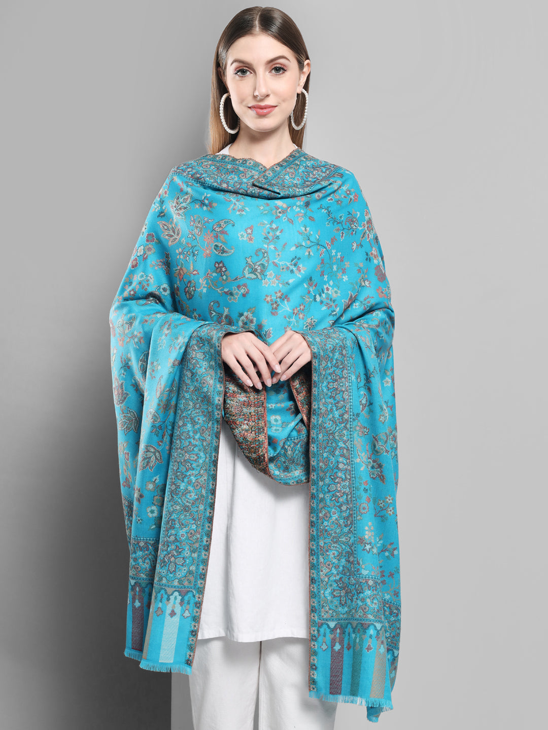 Kani Woven Shawl for Women in Paisley Design Weaving | Cyan