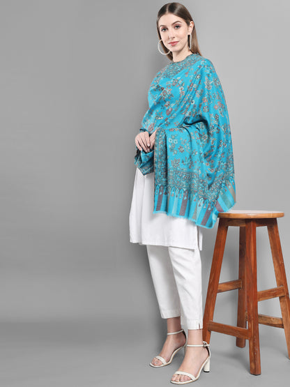 Kani Woven Shawl for Women in Paisley Design Weaving | Cyan