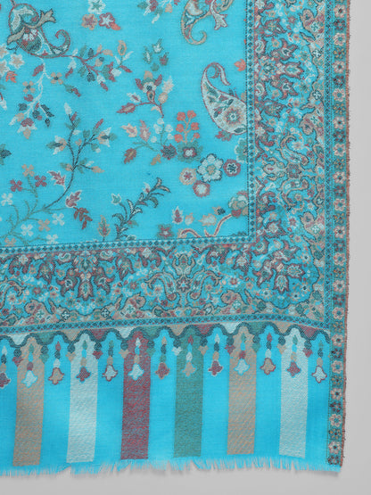 Kani Woven Shawl for Women in Paisley Design Weaving | Cyan