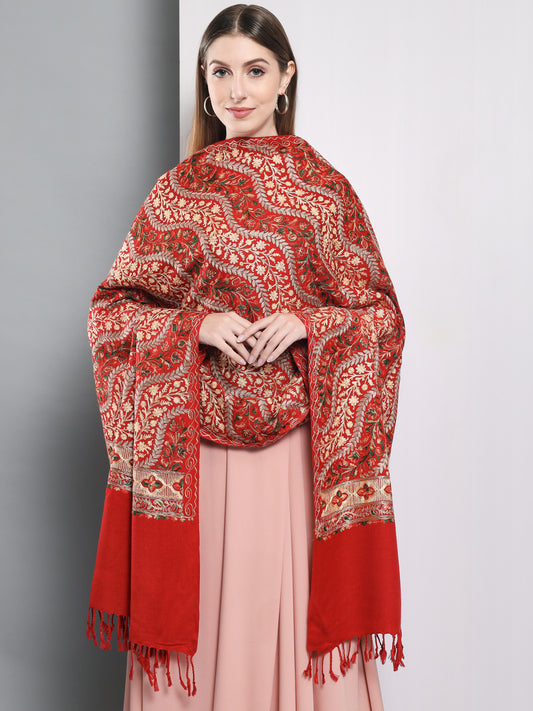 Kashmiri Aari Embroidery Woollen Shawl | Maroon