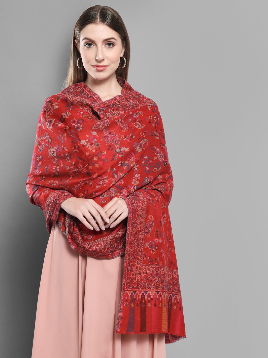 Kani Woven Shawl for Women in Paisley Design Weaving | Maroon