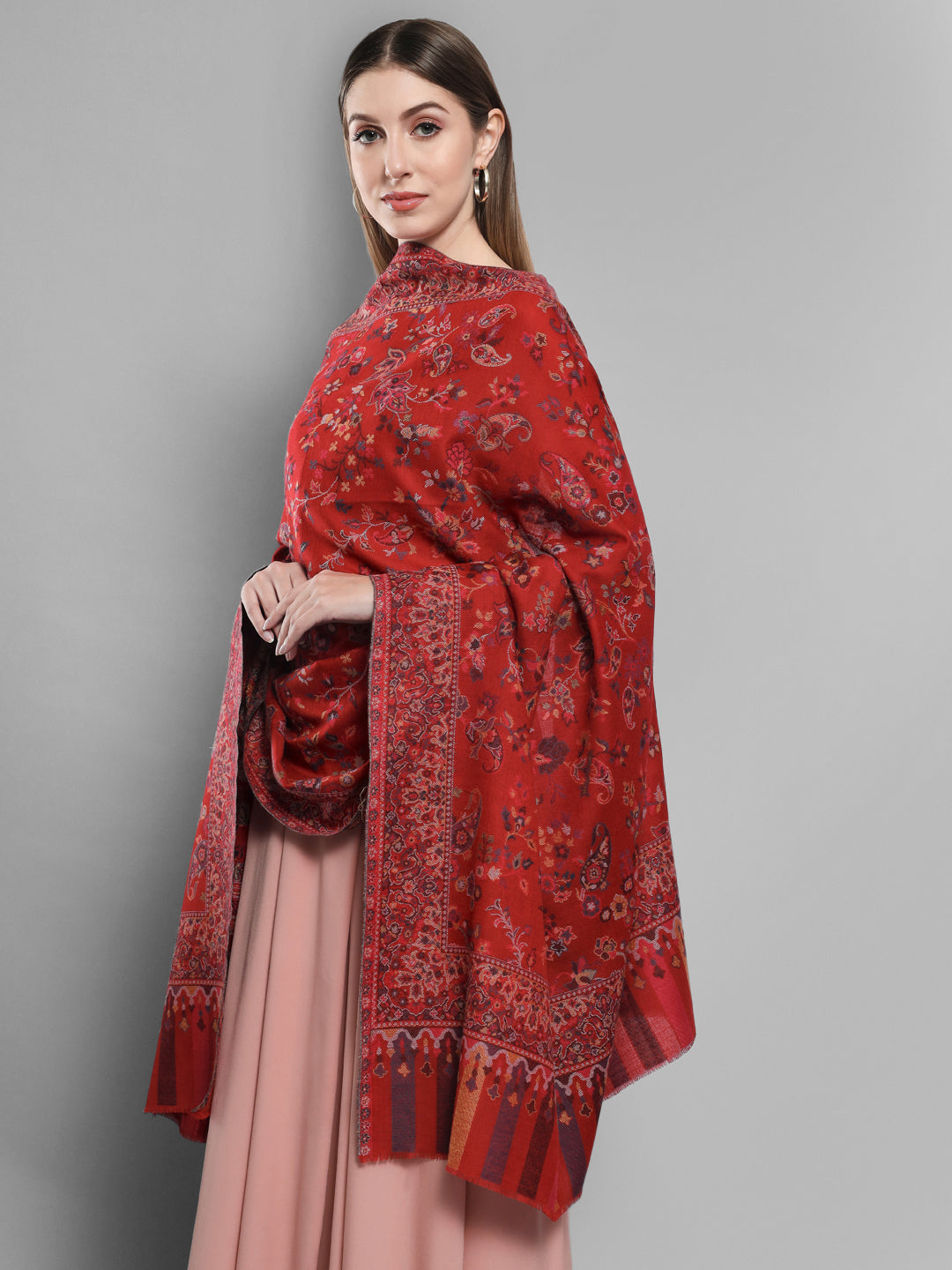 Kani Woven Shawl for Women in Paisley Design Weaving | Maroon