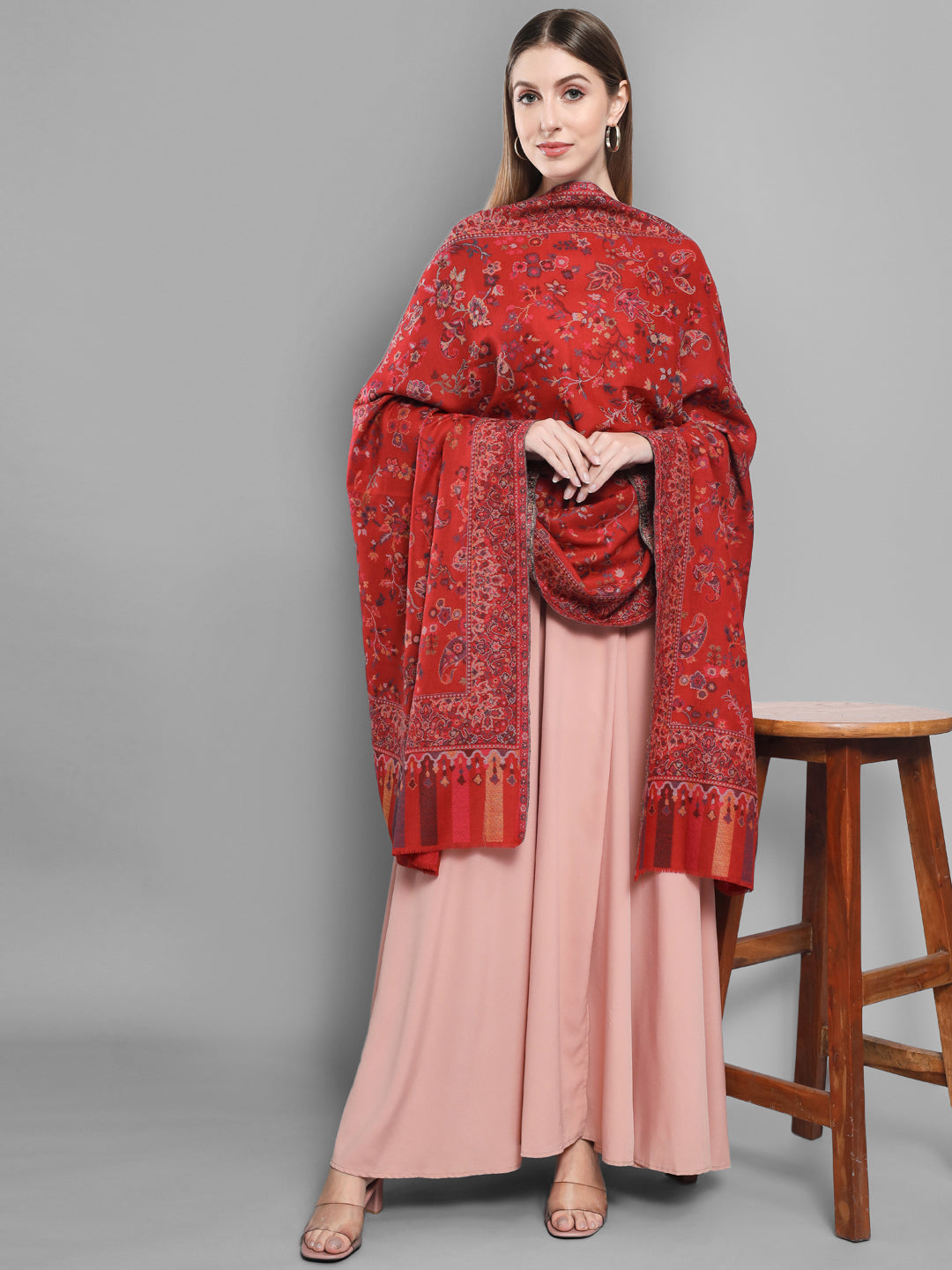 Kani Woven Shawl for Women in Paisley Design Weaving | Maroon