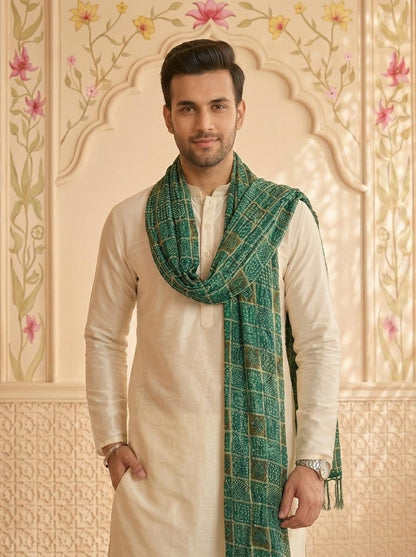 Chinnon Bandhani Dupatta for Men | Green - view 5