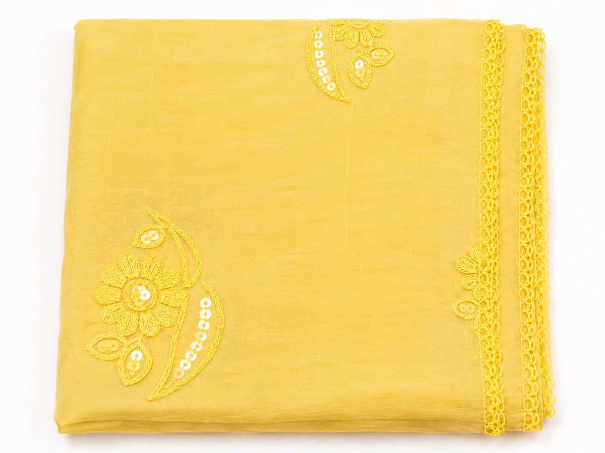 Self Floral Embroidery Chanderi Cotton Dupatta for Men | Yellow - view 4