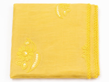 Self Floral Embroidery Chanderi Cotton Dupatta for Men | Yellow - view 4